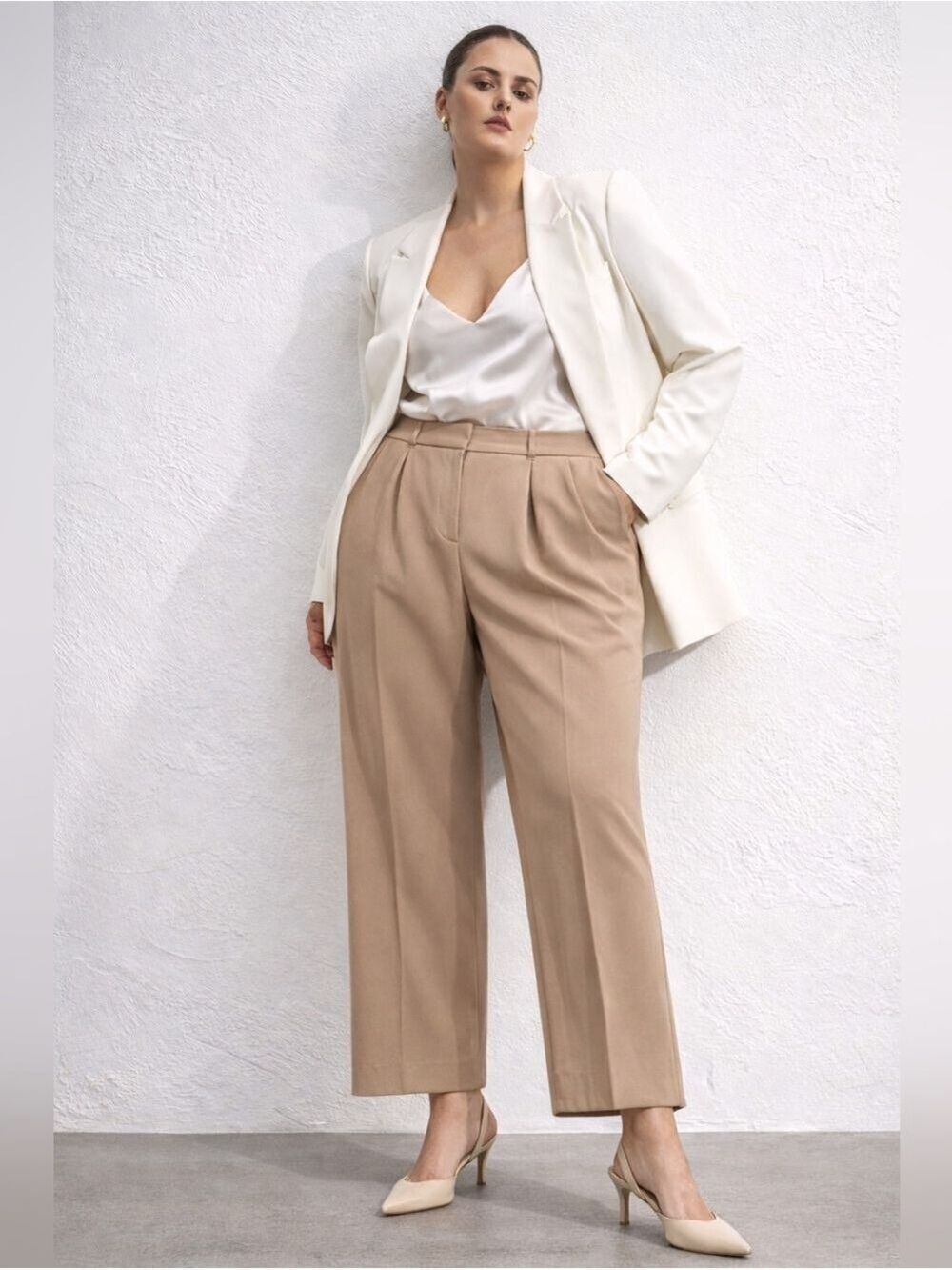 Design Lab Plus3X Camel Minimalist Trousers HighRise Pleated Office Tailored